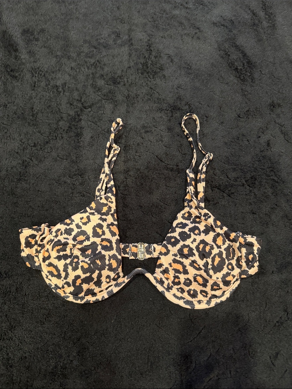 SHEIN Leopard Print Underwire Bikini Top - Beige & Black